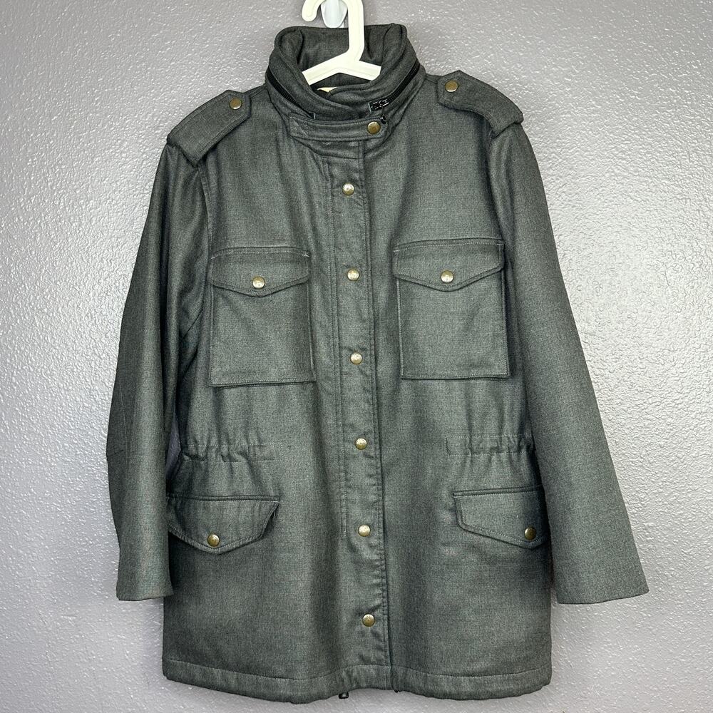 RAG & BONE Field Gray Military Utility Hidden Zip Hooded Jacket Size 6
